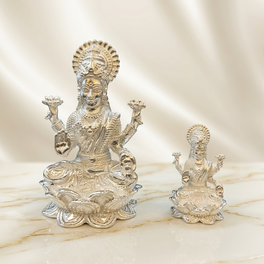 Silver Lakshmi Figurine Pair